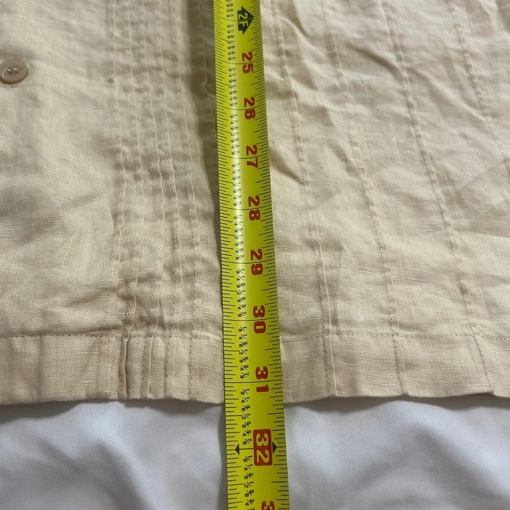 Lorenier Mens XL Yellow 100%‎ Linen Short Sleeve Pintuck Pleated Guayabera Shirt
